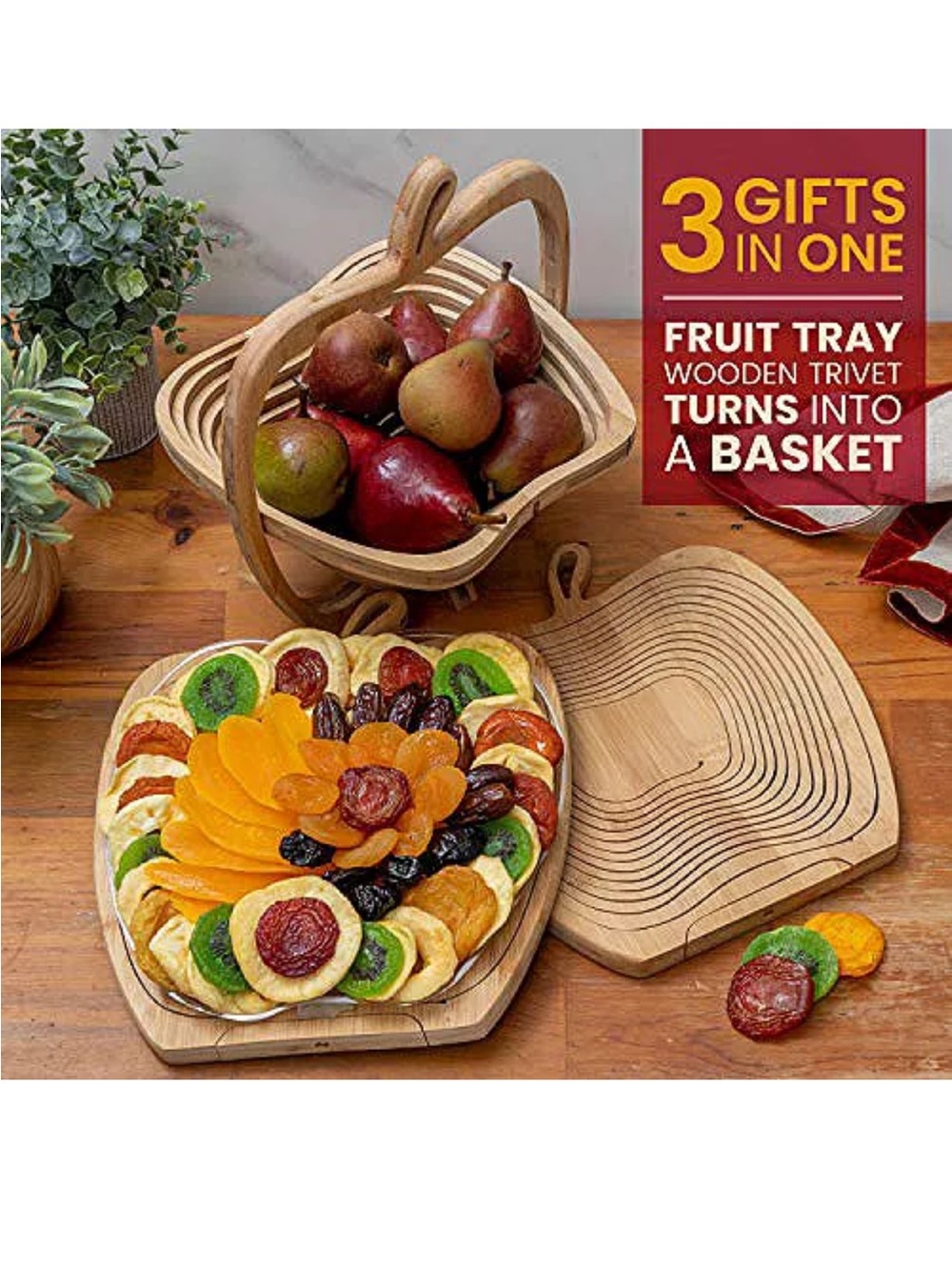 Natural Bamboo Apple-Shaped Serving Basket - Natural
